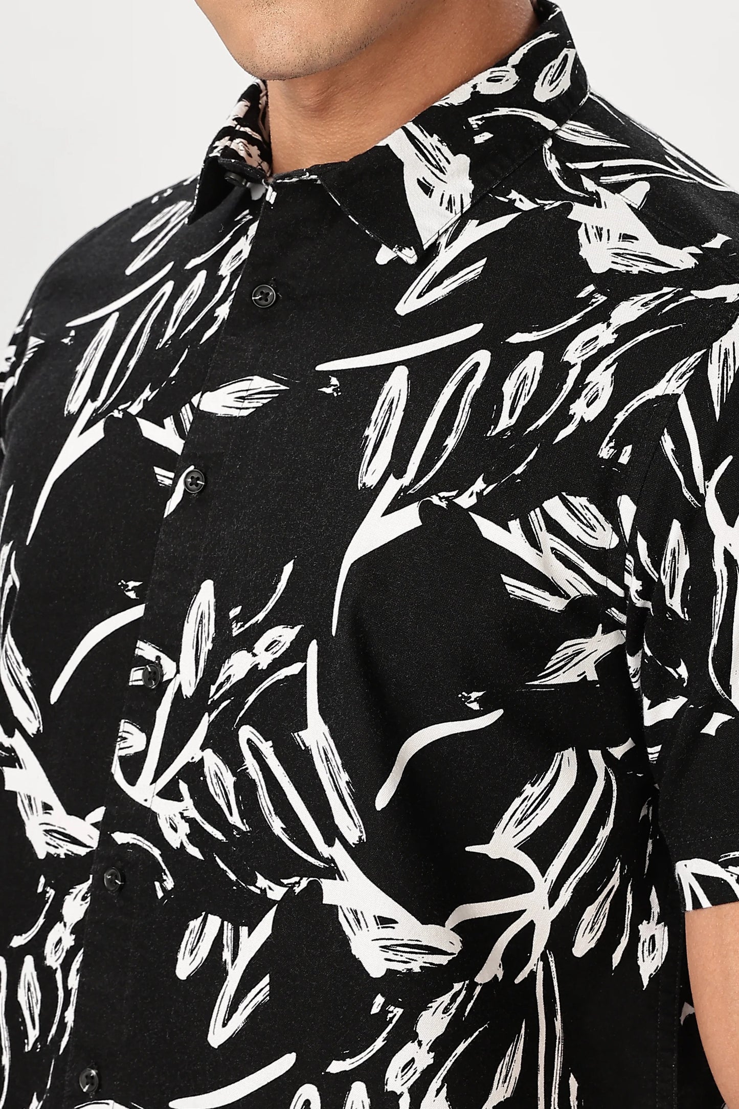 Xcloth Men's Abstract Brush Stroke Print Casual Shirt – Premium Black & White Half Sleeve Resort Shirt