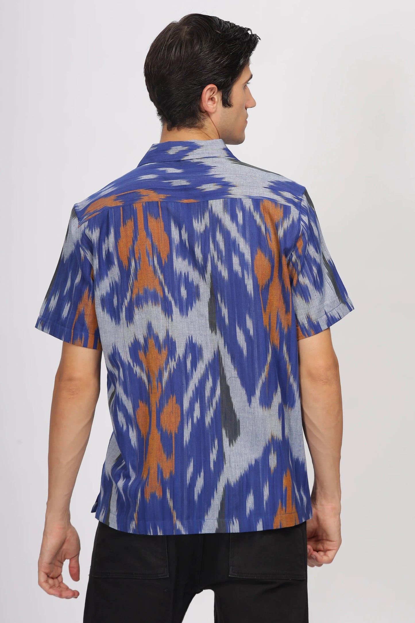 Xcloth Men's Premium Blue Ikat Print Casual Resort Shirt – Half Sleeve Relaxed Fit Summer Fashion Shirt