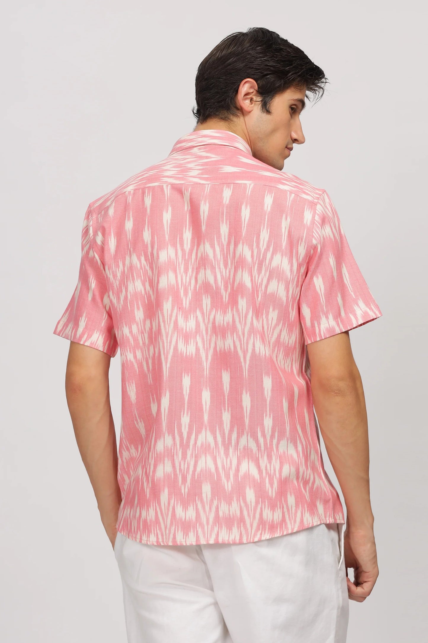 Xcloth Men's Premium Pink Ikat Print Casual Shirt – Half Sleeve Regular Fit Summer Fashion Shirt