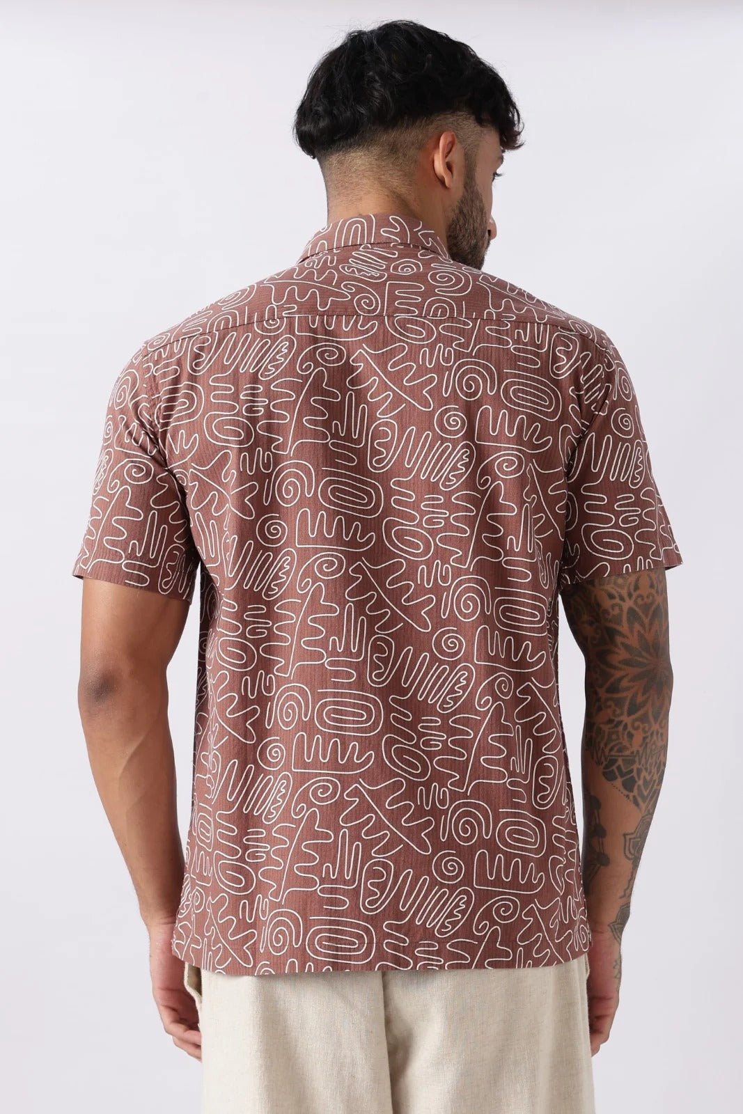 Xcloth Men's Premium Abstract Doodle Print Casual Shirt – Half Sleeve Regular Fit Summer Cotton Blend Shirt