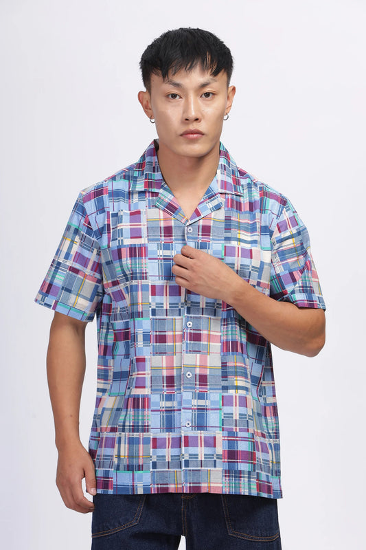 Xcloth Men's Multi-Color Plaid Check Casual Shirt – Premium Half Sleeve Resort Fit Summer Fashion Shirt