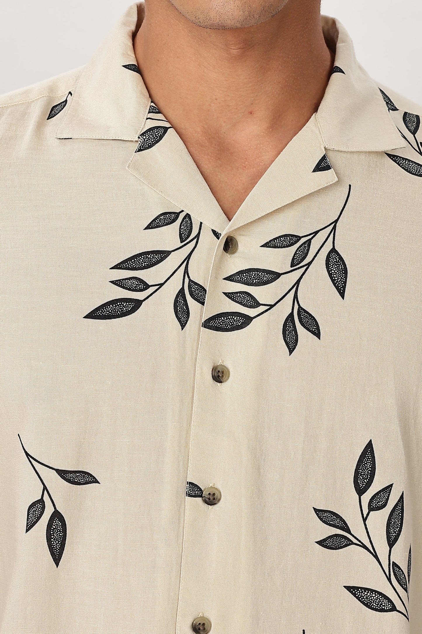 Xcloth Men's Minimal Leaf Print Casual Shirt – Premium Beige Half Sleeve Resort Wear Shirt