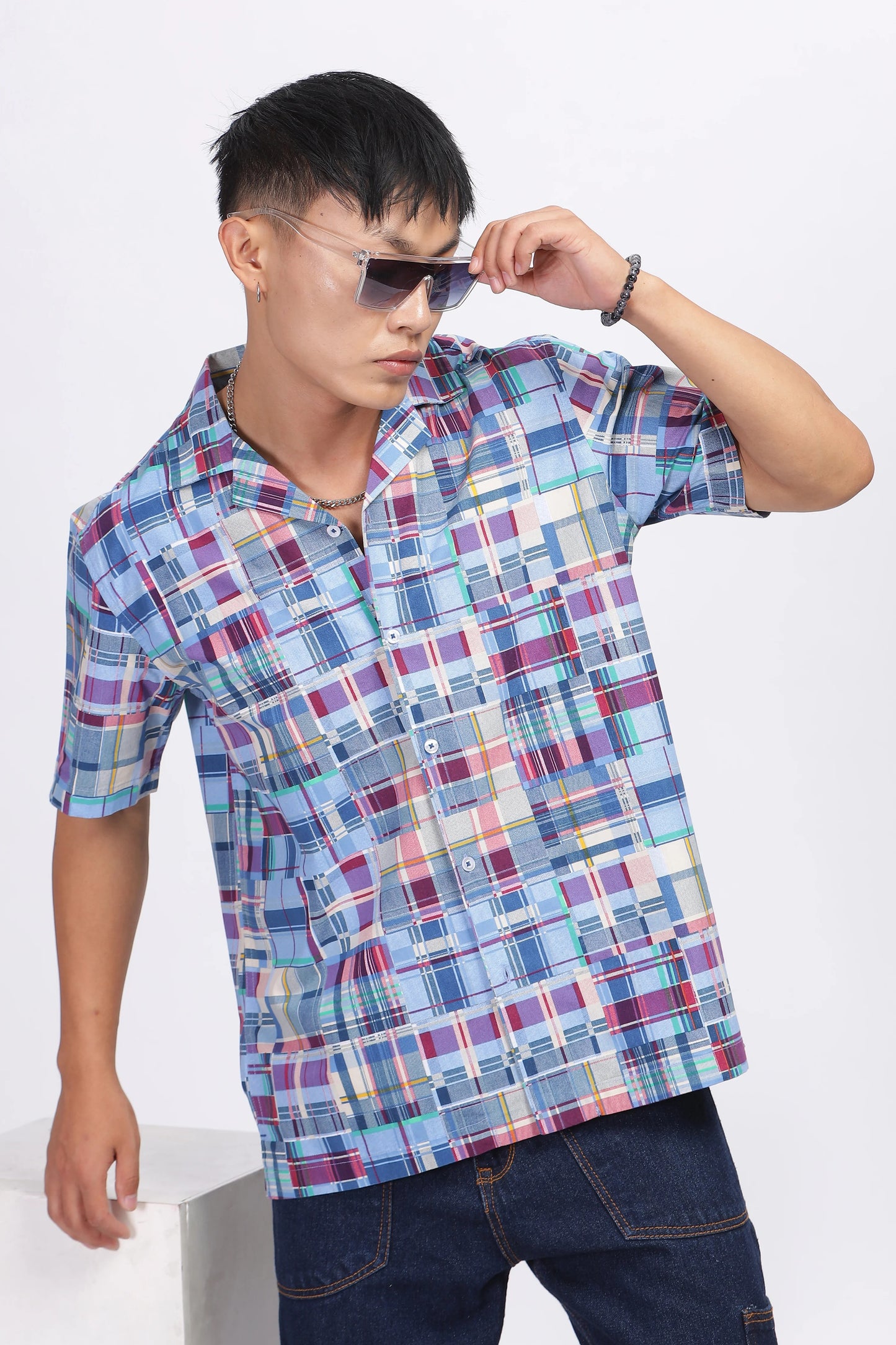Xcloth Men's Multi-Color Plaid Check Casual Shirt – Premium Half Sleeve Resort Fit Summer Fashion Shirt