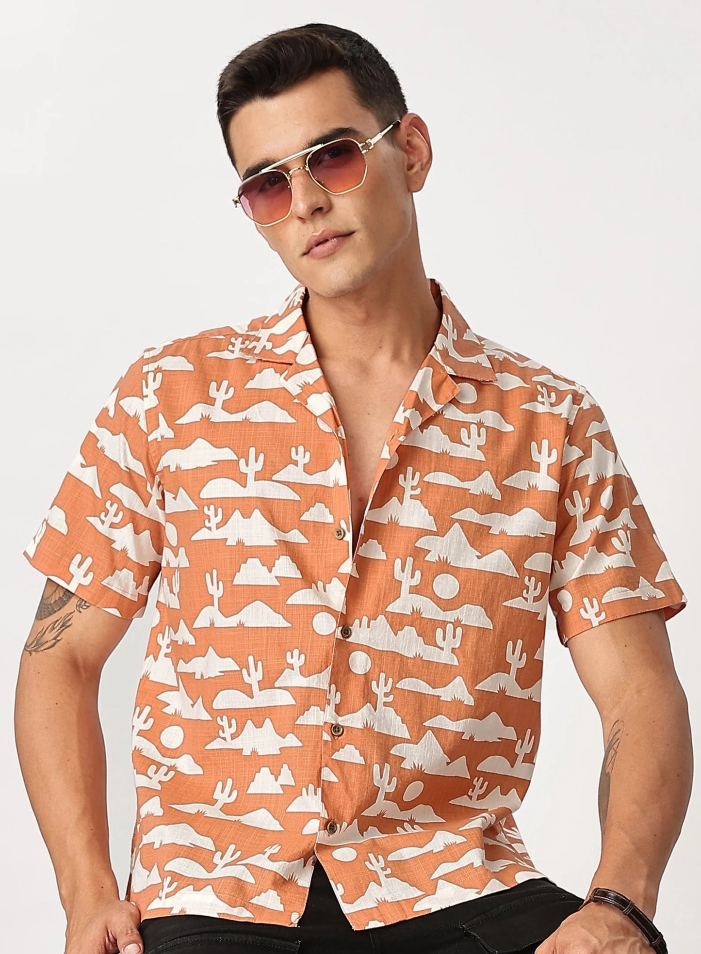 Xcloth Men's Desert Landscape Print Casual Resort Shirt – Premium Half Sleeve Summer Beach Shirt