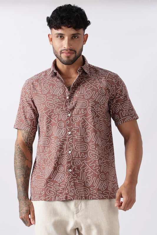 Xcloth Men's Premium Abstract Doodle Print Casual Shirt – Half Sleeve Regular Fit Summer Cotton Blend Shirt