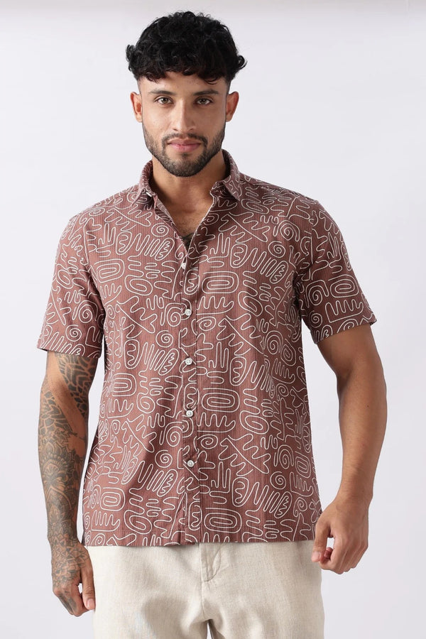 Xcloth Men's Premium Abstract Doodle Print Casual Shirt – Half Sleeve Regular Fit Summer Cotton Blend Shirt