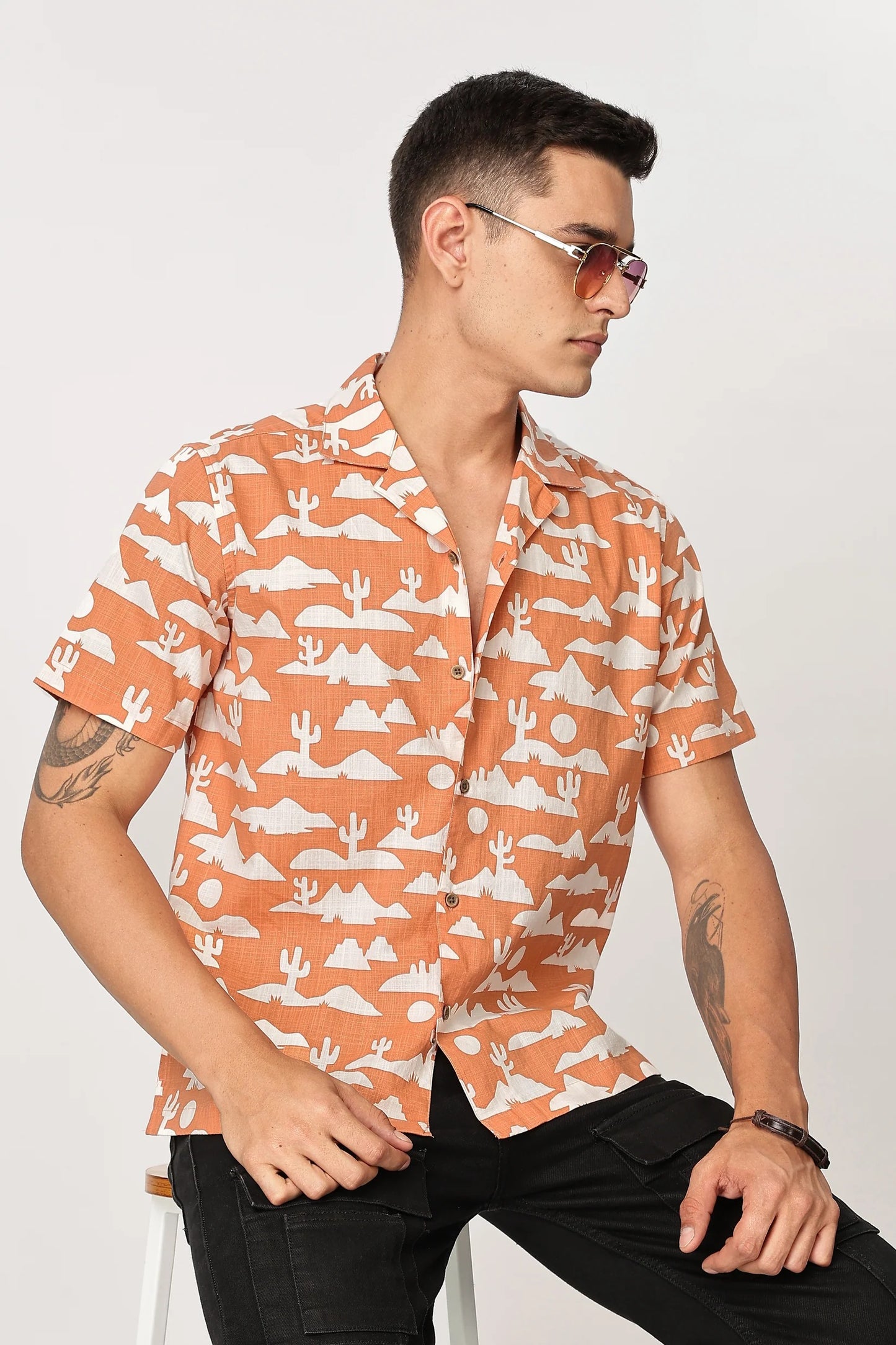 Xcloth Men's Desert Landscape Print Casual Resort Shirt – Premium Half Sleeve Summer Beach Shirt