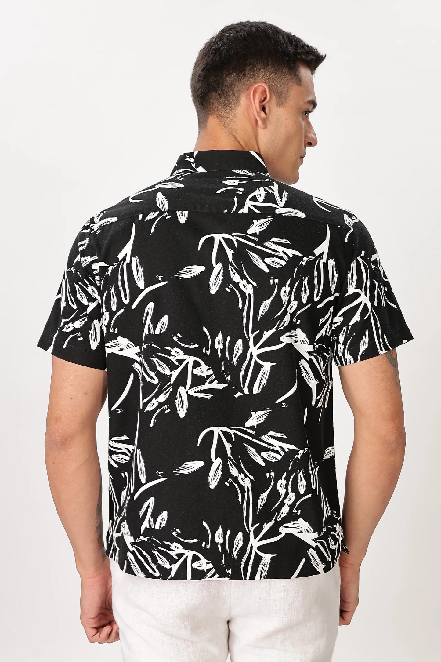 Xcloth Men's Abstract Brush Stroke Print Casual Shirt – Premium Black & White Half Sleeve Resort Shirt